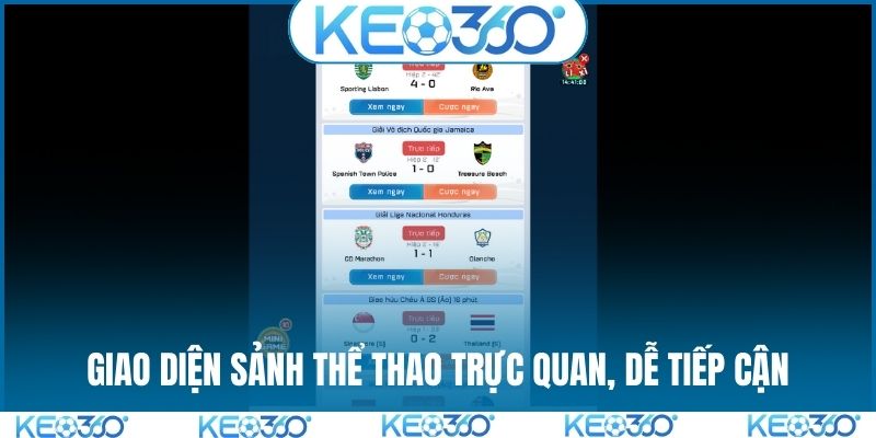 Giao diện sảnh thể thao trực quan, dễ tiếp cận